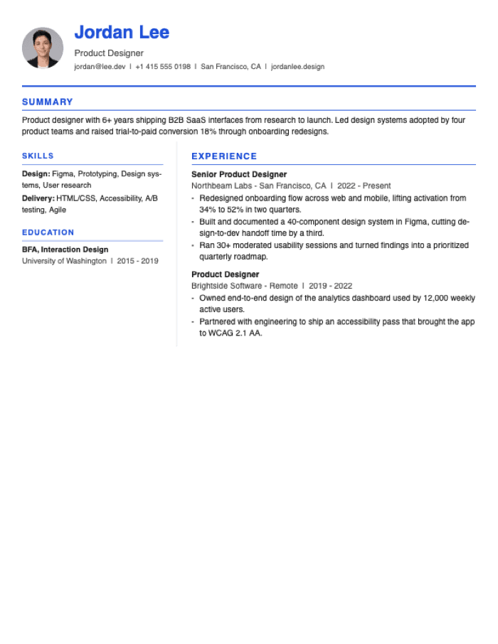 northstar resume template preview